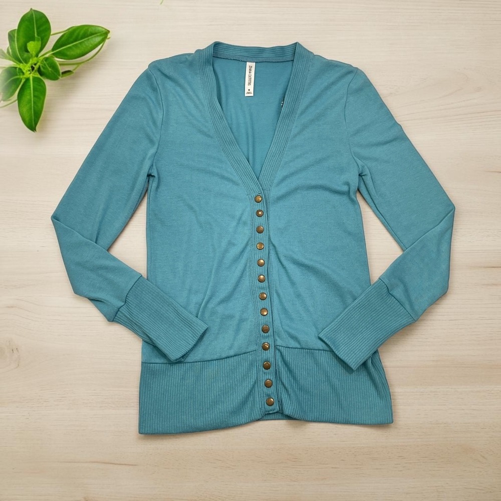 Zenana Outfitters M Robin Egg Blue Snap Cardigan Coastal Preppy Lightweight - Picture 2 of 9